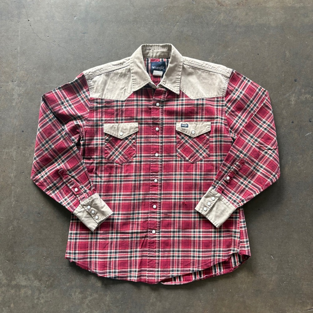 Vintage Wrangler Red Plaid Western Pearl Snap Shirt – Contrast Yoke – XL